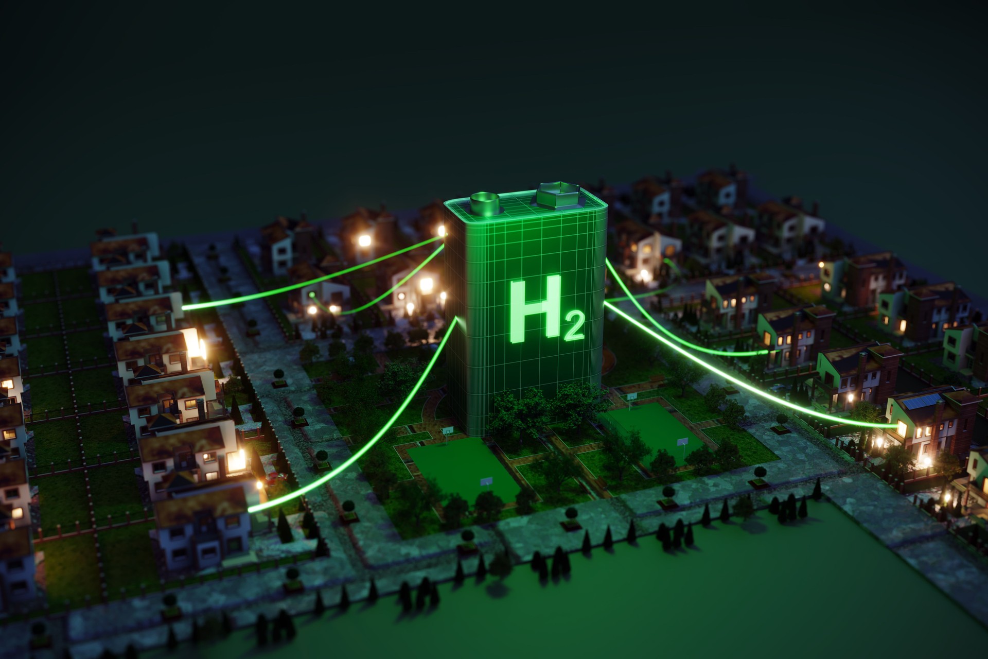 Wasserstoffbatterie für die Stromversorgung eines Wohnviertels